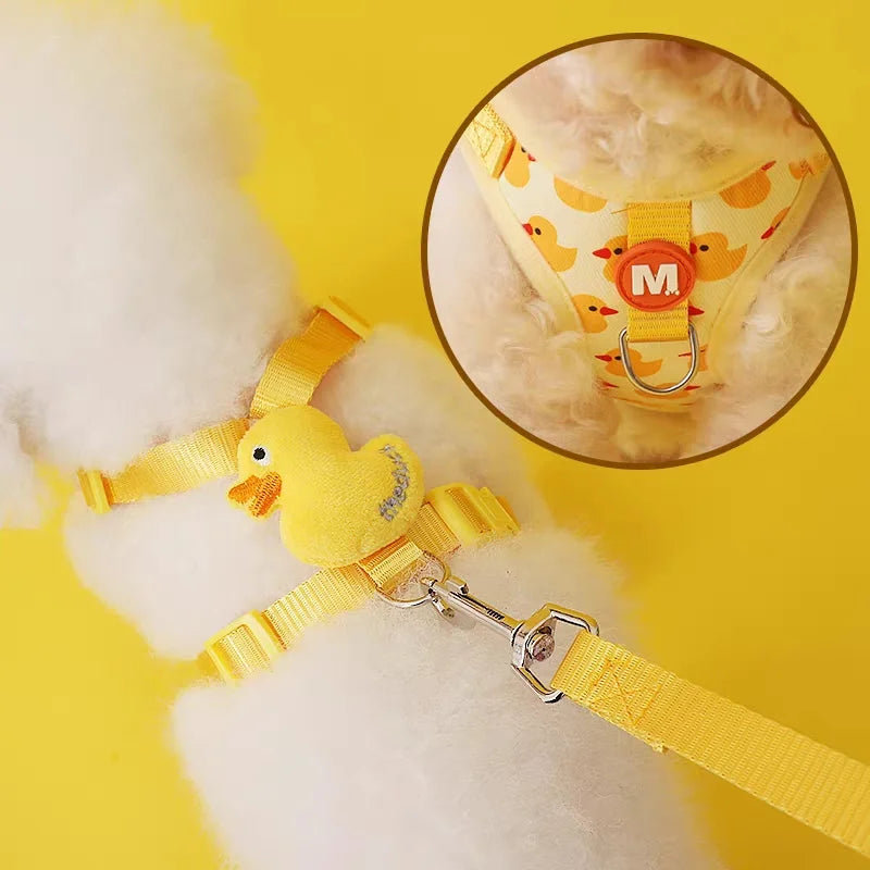 Cartoon Duck Pet Harness and Leash Set – Adjustable Puppy & Cat Vest for Small Dogs