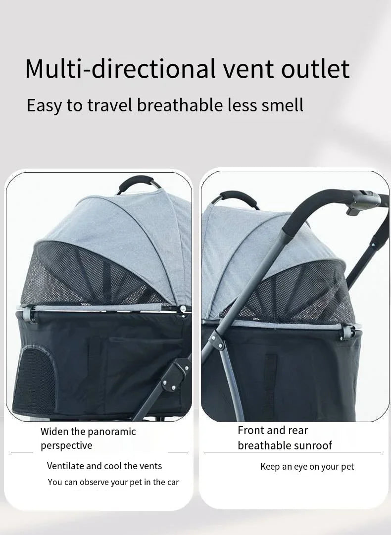 Pet Car Stroller – Lightweight Foldable Travel Stroller for Small & Medium Dogs & Cats