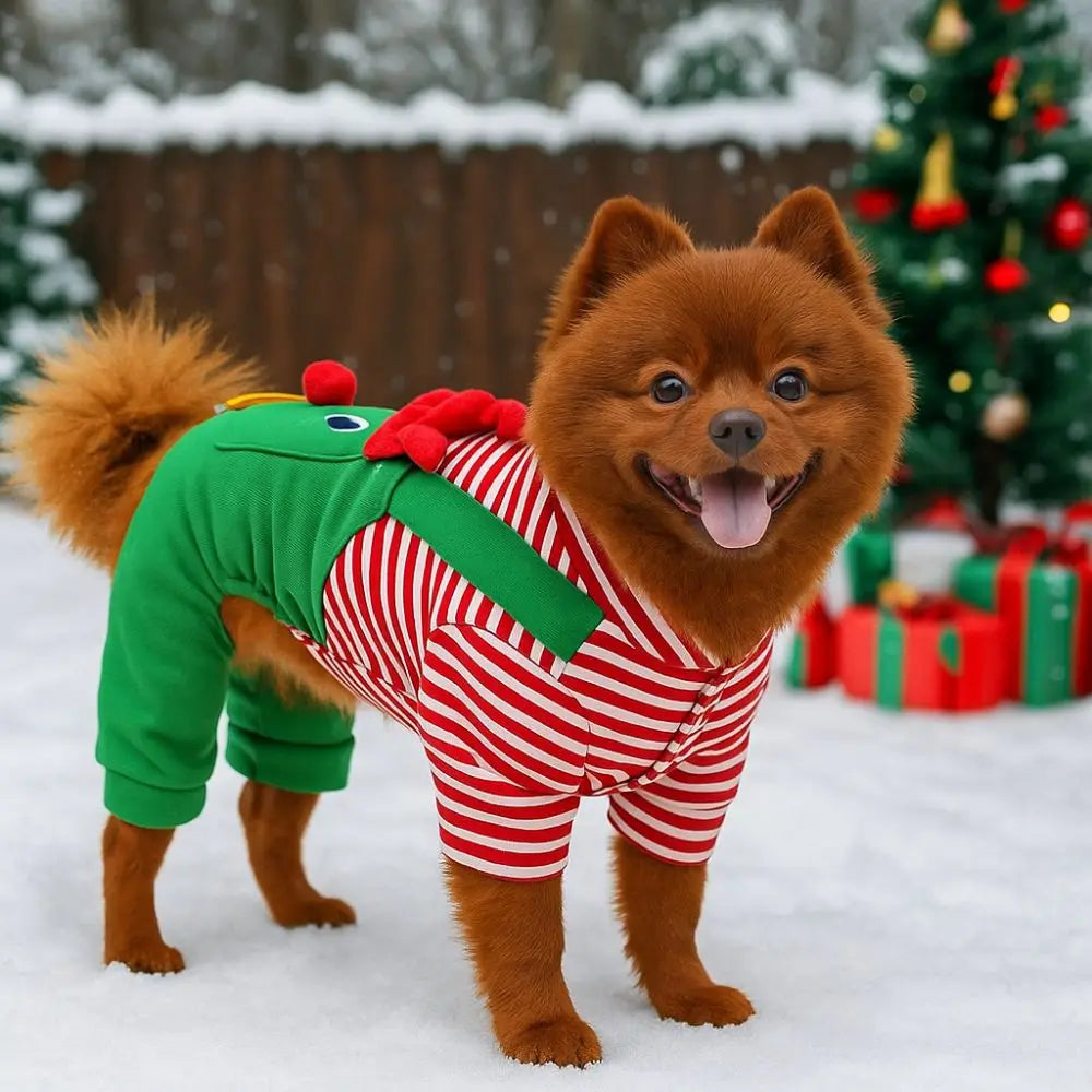 Striped Christmas Dog Outfit – Warm Four-Legged Elk Costume