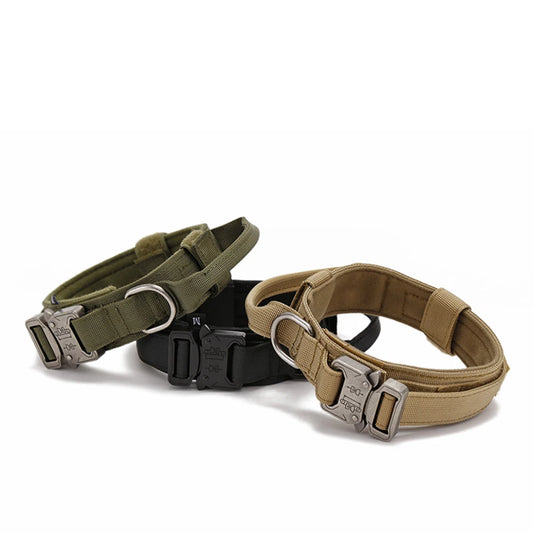 Durable Nylon Dog Collar & Leash Set – Reflective Tactical Training Collar with Padded Handle for Large Dogs