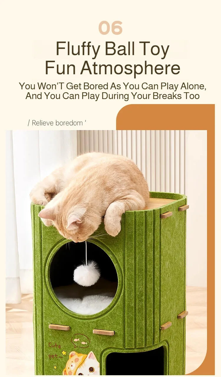 Eelhoe multi-layer indoor cat house with scratching board and enclosed nest