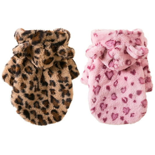 Winter Warm Fleece Dog Hoodie | Leopard Print Coat for Small Dogs – French Bulldog, Chihuahua, Yorkie