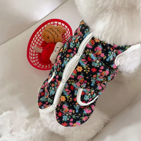 Autumn Winter Dog Coat – Warm Flower Jacket for Small Dogs