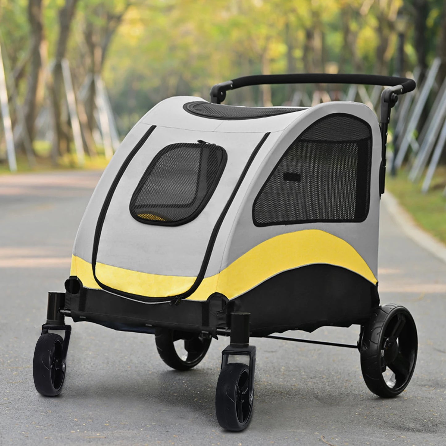 Portable 4-Wheel Dog Stroller – Foldable Pet Carriage for Large Dogs & Cats