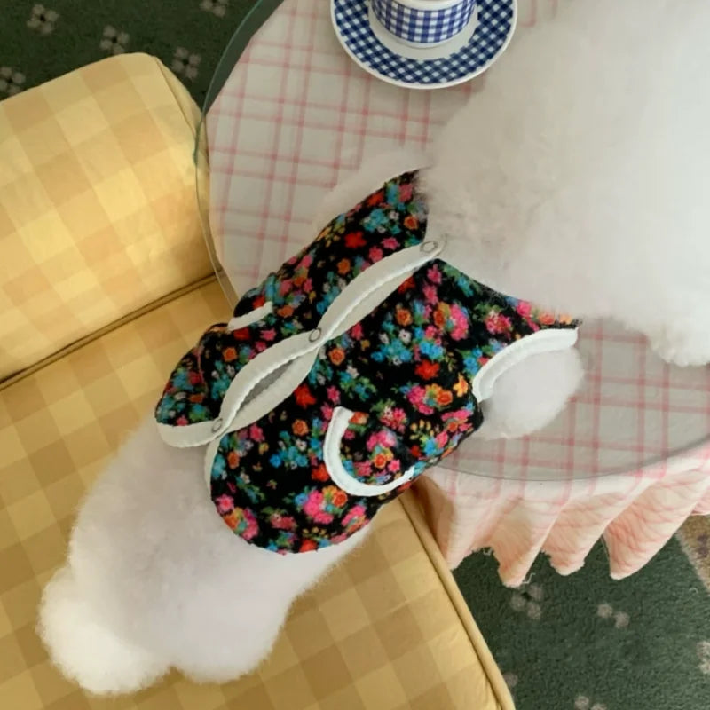 Autumn Winter Dog Coat – Warm Flower Jacket for Small Dogs