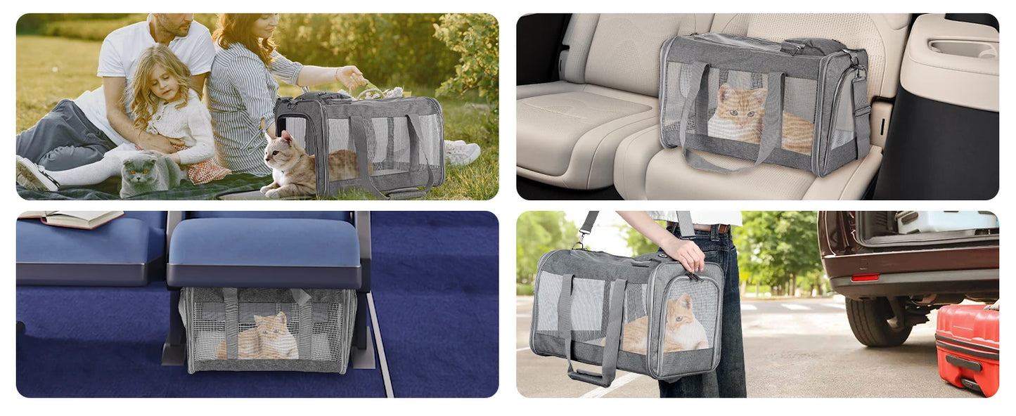 Airline Approved Pet Carrier – Soft Travel Bag for Cats & Dogs with Breathable Honeycomb Design and Removable Support Board