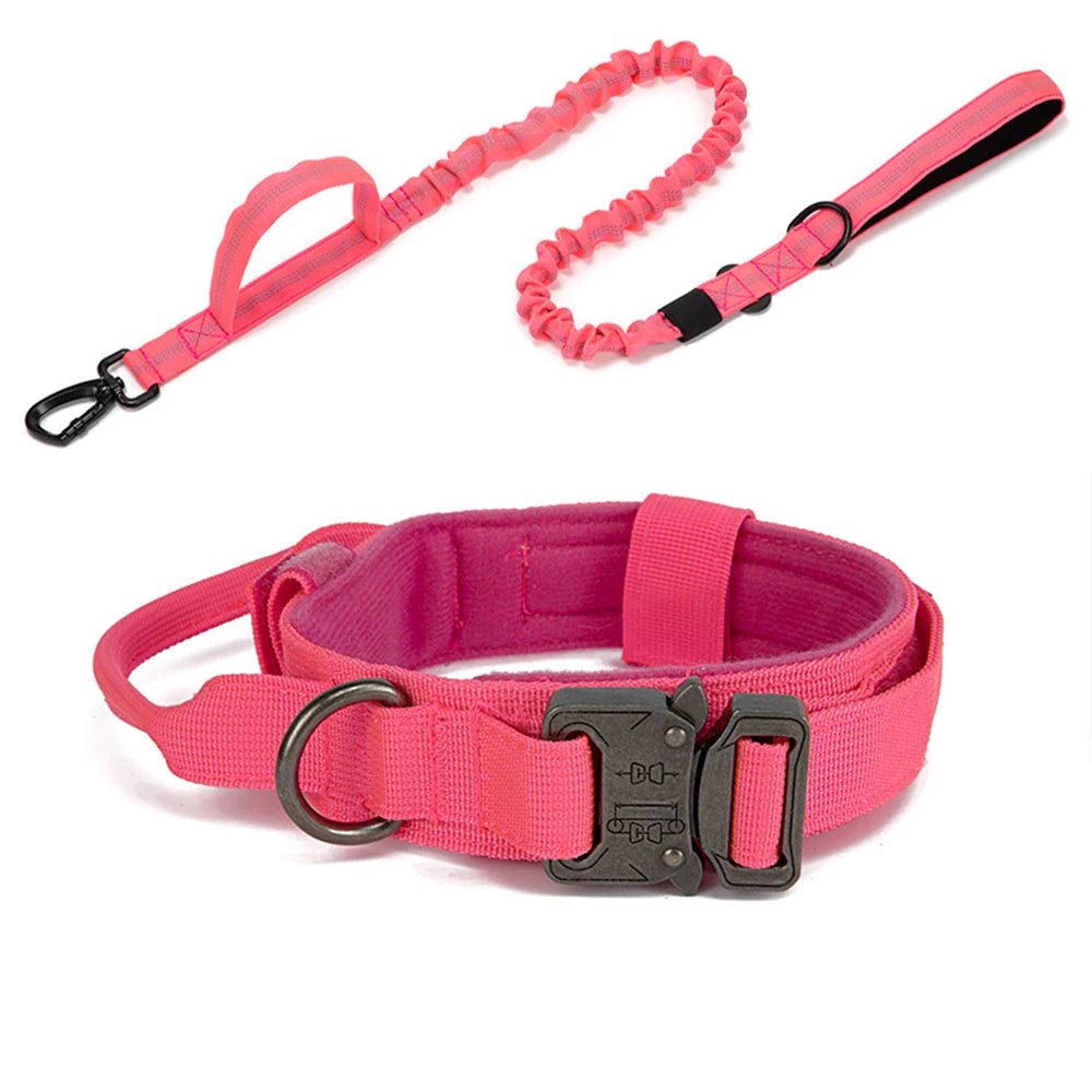Durable Nylon Dog Collar & Leash Set – Reflective Tactical Training Collar with Padded Handle for Large Dogs