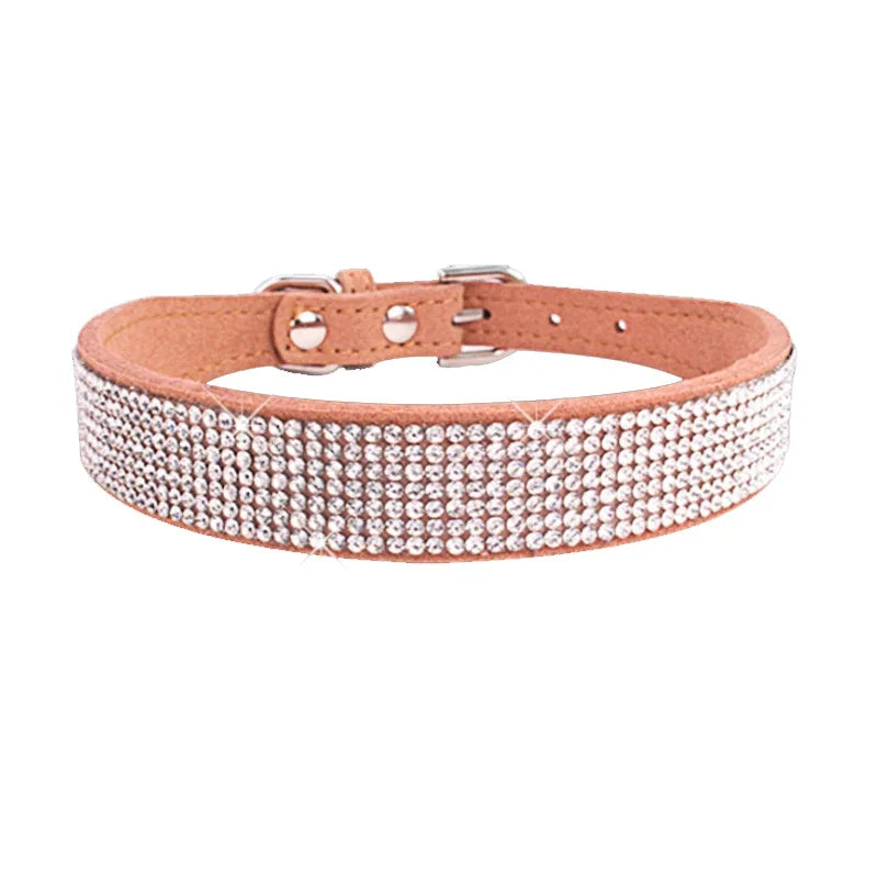 Crystal Rhinestone Dog Collar – Sparkling Leather Collar with Zinc Alloy Buckle for Small & Medium Dogs and Cats