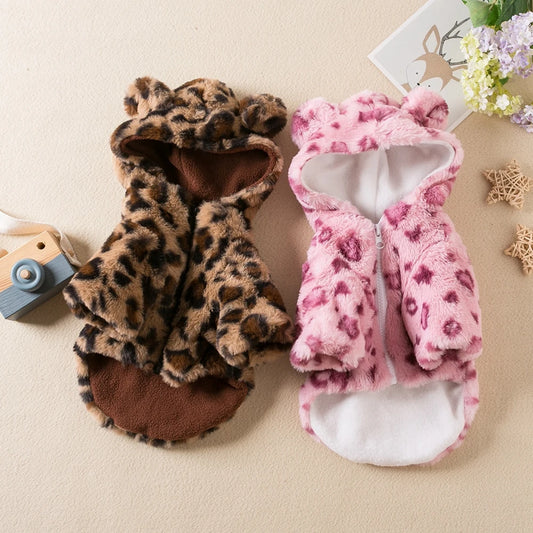 Winter Warm Fleece Dog Hoodie | Leopard Print Coat for Small Dogs – French Bulldog, Chihuahua, Yorkie