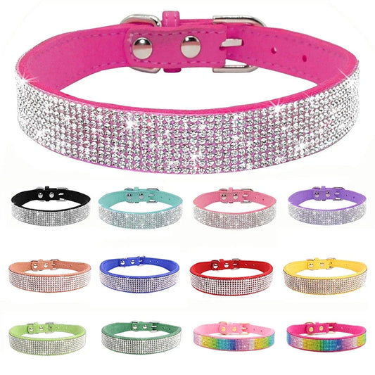 Crystal Rhinestone Dog Collar – Sparkling Leather Collar with Zinc Alloy Buckle for Small & Medium Dogs and Cats