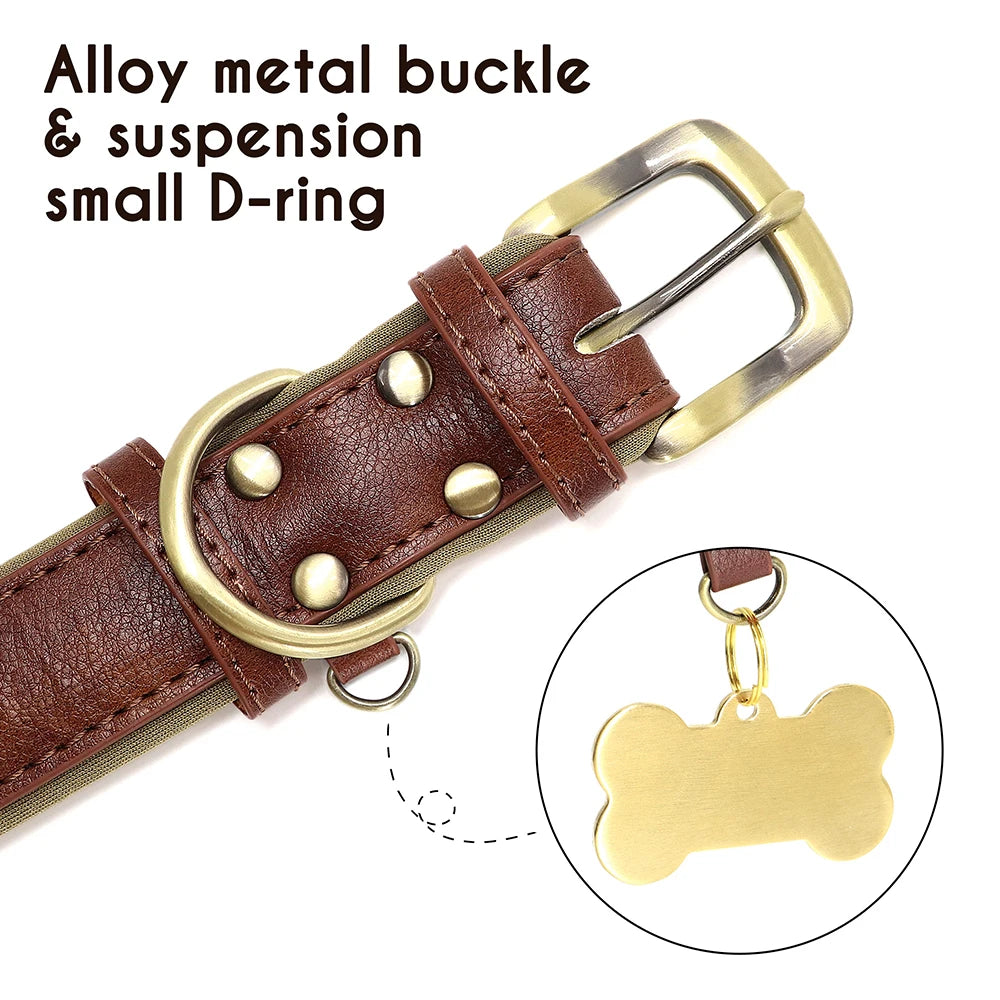 Customized PU Leather Dog Collar – Soft Padded Adjustable Collar with Free Nameplate Engraving for Small, Medium & Large Dogs