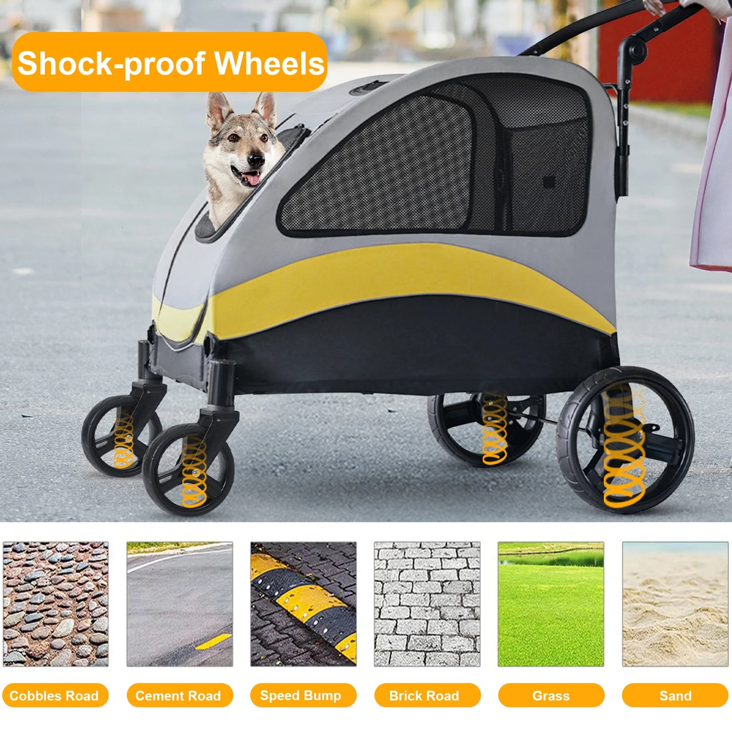 Portable 4-Wheel Dog Stroller – Foldable Pet Carriage for Large Dogs & Cats