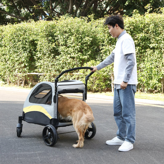 Portable 4-Wheel Dog Stroller – Foldable Pet Carriage for Large Dogs & Cats