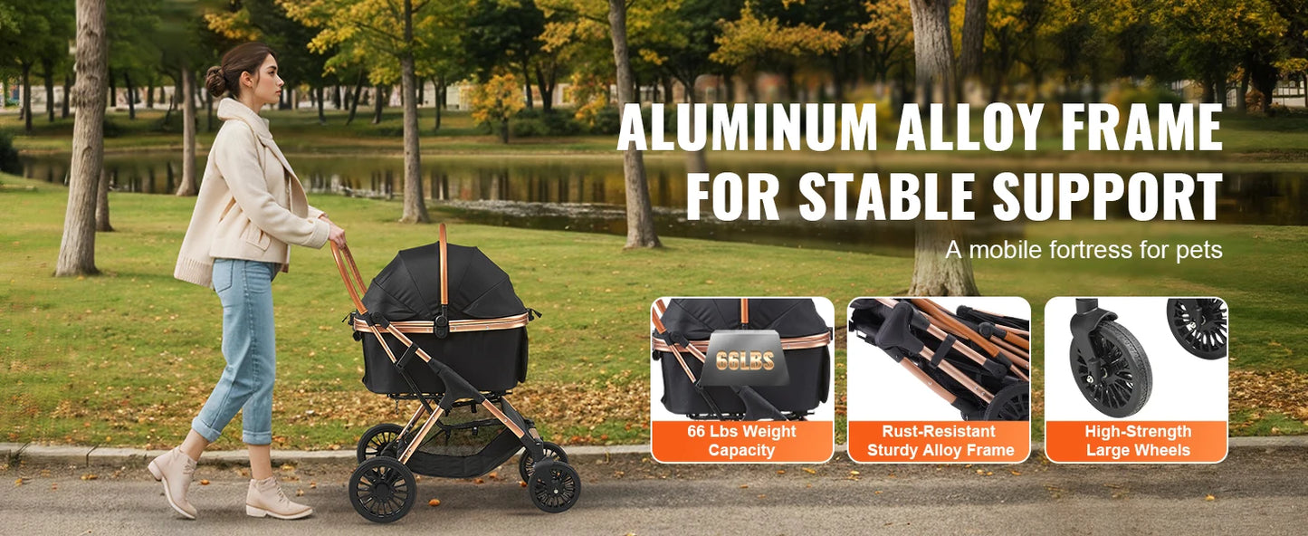 SucceBuy Foldable Pet Stroller – Detachable Carrier for Small & Medium Dogs up to 30kg