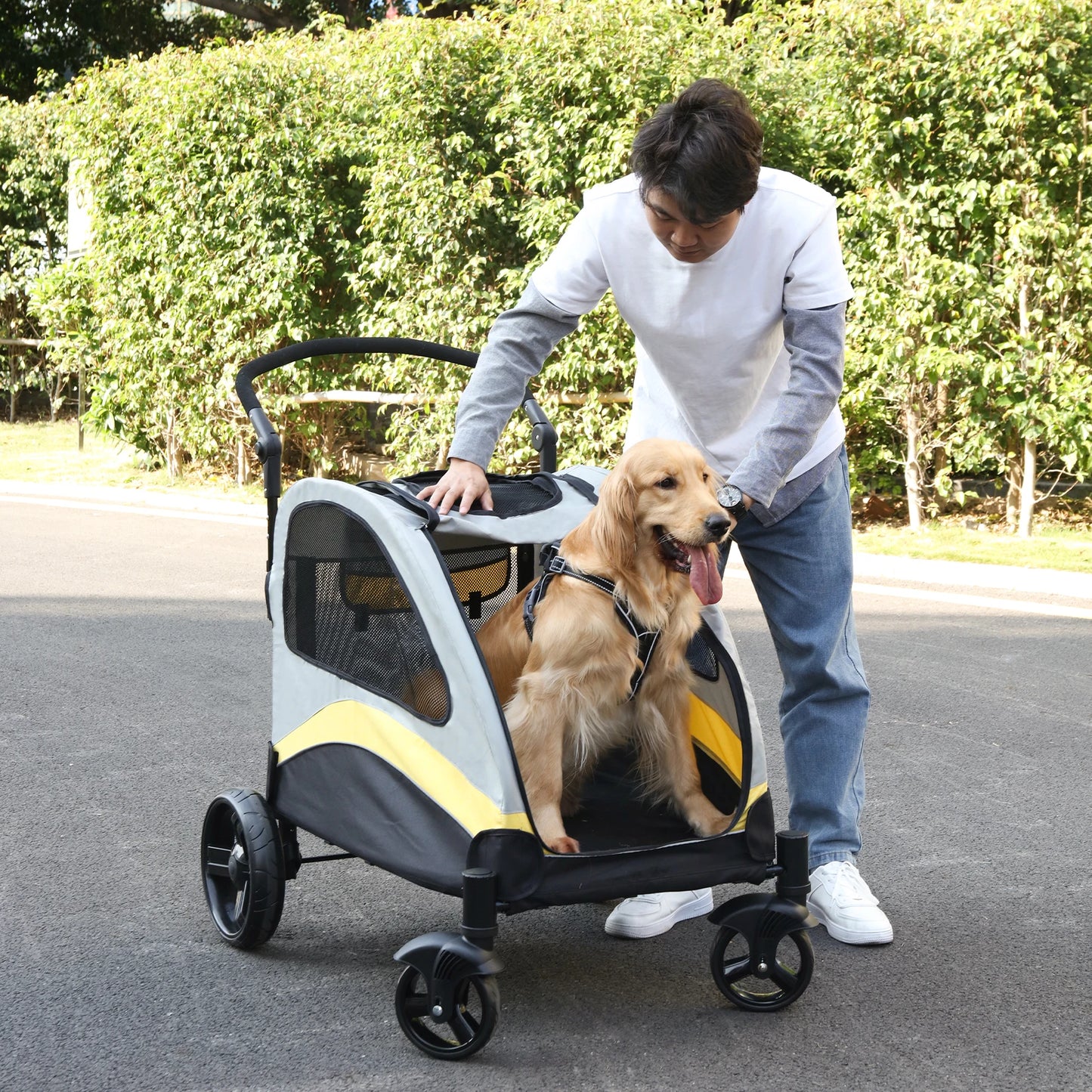 Dog Stroller – Ultra-Large 4-Wheel Foldable Pet Jogger Wagon for Travel & Outdoor Use (Up to 55kg)