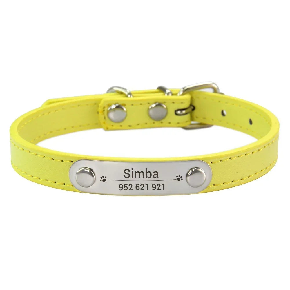 Personalized PU Leather Dog Collar – Custom Engraved ID Anti-Lost Collar for Small, Medium & Large Dogs and Cats (Pink)