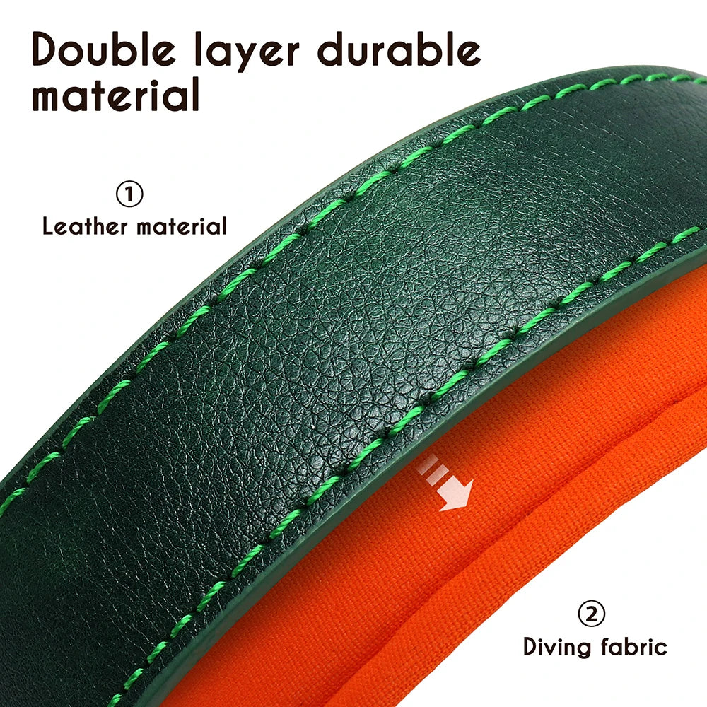 Customized PU Leather Dog Collar – Soft Padded Adjustable Collar with Free Nameplate Engraving for Small, Medium & Large Dogs
