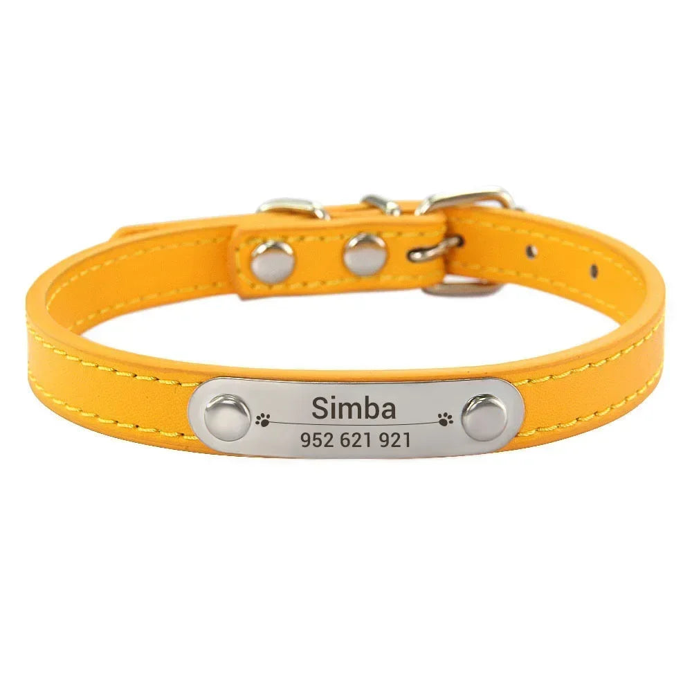 Personalized PU Leather Dog Collar – Custom Engraved ID Anti-Lost Collar for Small, Medium & Large Dogs and Cats (Pink)