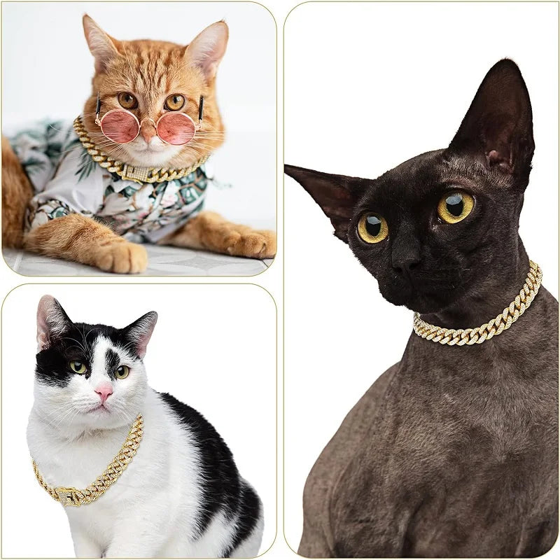 Luxury Gold Dog & Cat Chain Collar – Jeweled Metal Pet Necklace for Small, Medium & Large Pets