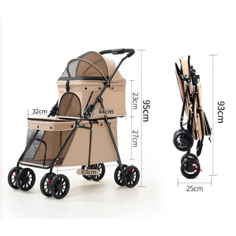 Double Pet Stroller – Foldable Dog & Cat Carrier for Small & Medium Pets (Up to 24 kg)