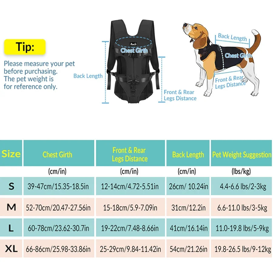 Pet Backpack Carrier – Breathable Front & Back Travel Bag for Small and Medium Dogs & Cats