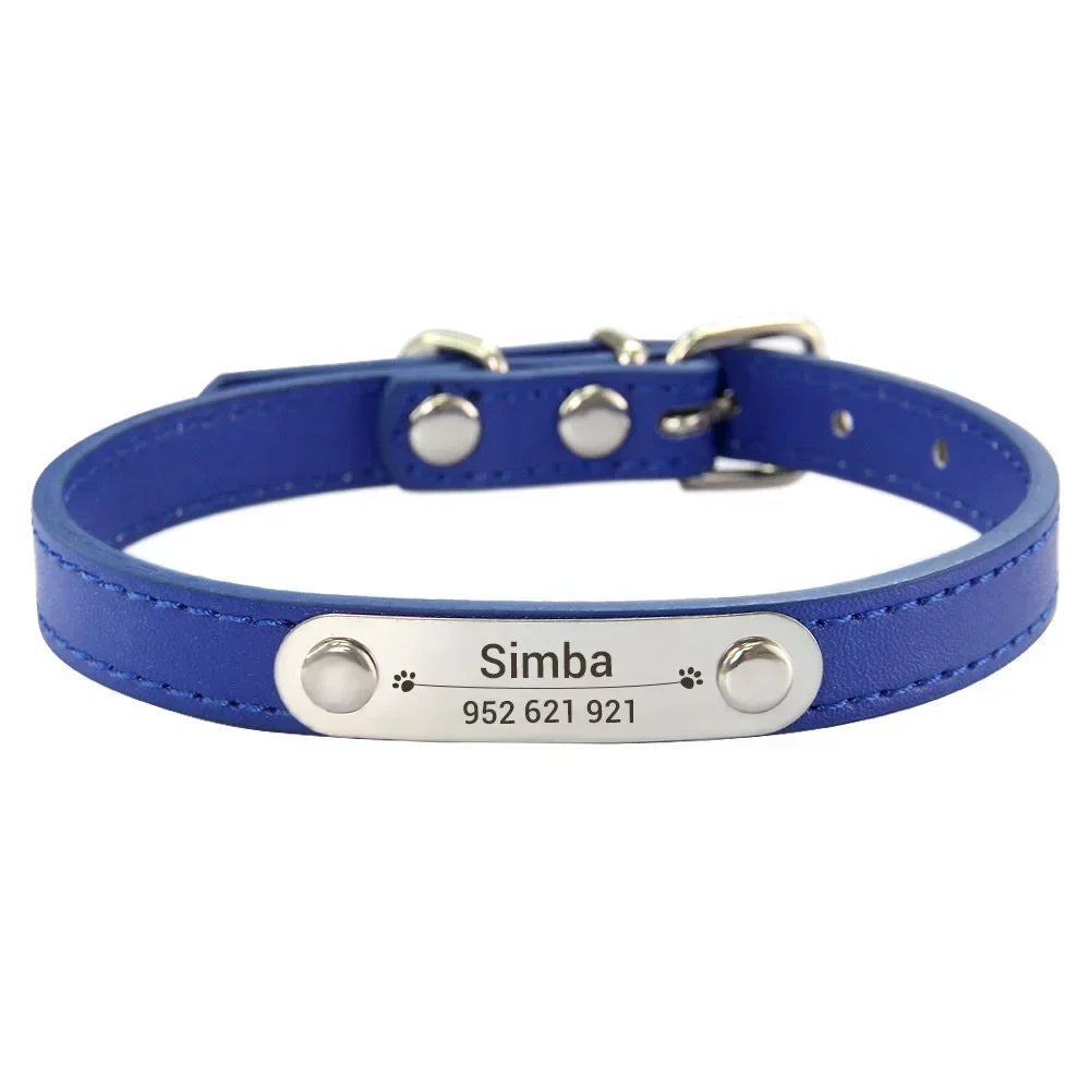 Personalized PU Leather Dog Collar – Custom Engraved ID Anti-Lost Collar for Small, Medium & Large Dogs and Cats (Pink)