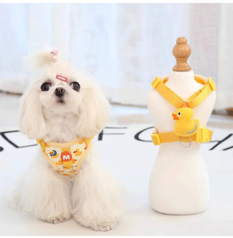 Cartoon Duck Pet Harness and Leash Set – Adjustable Puppy & Cat Vest for Small Dogs