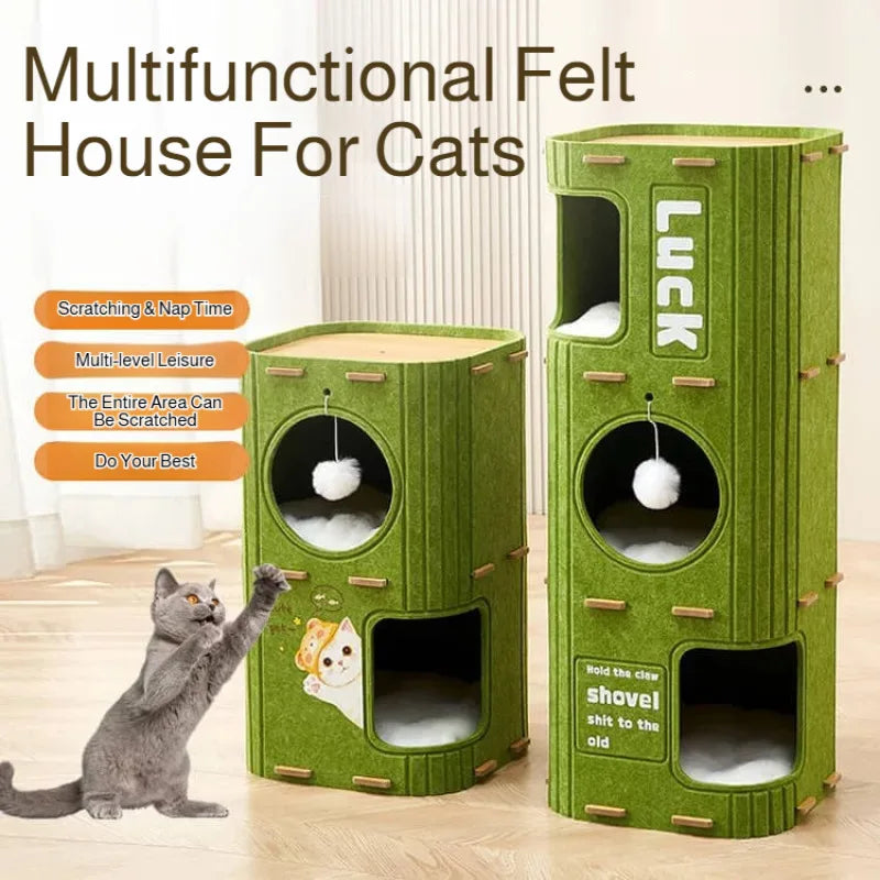 Eelhoe multi-layer indoor cat house with scratching board and enclosed nest