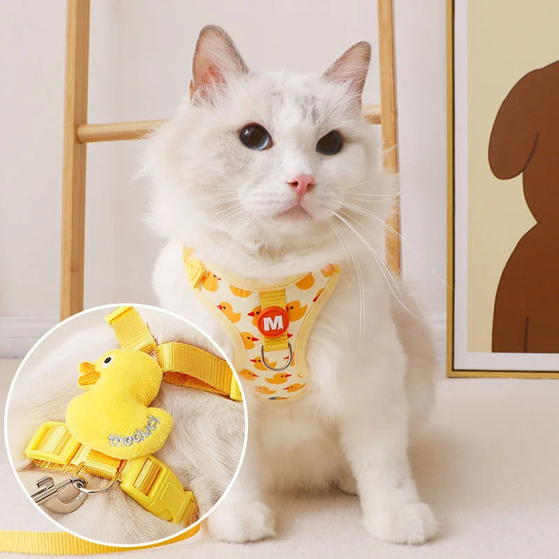 Cartoon Duck Pet Harness and Leash Set – Adjustable Puppy & Cat Vest for Small Dogs
