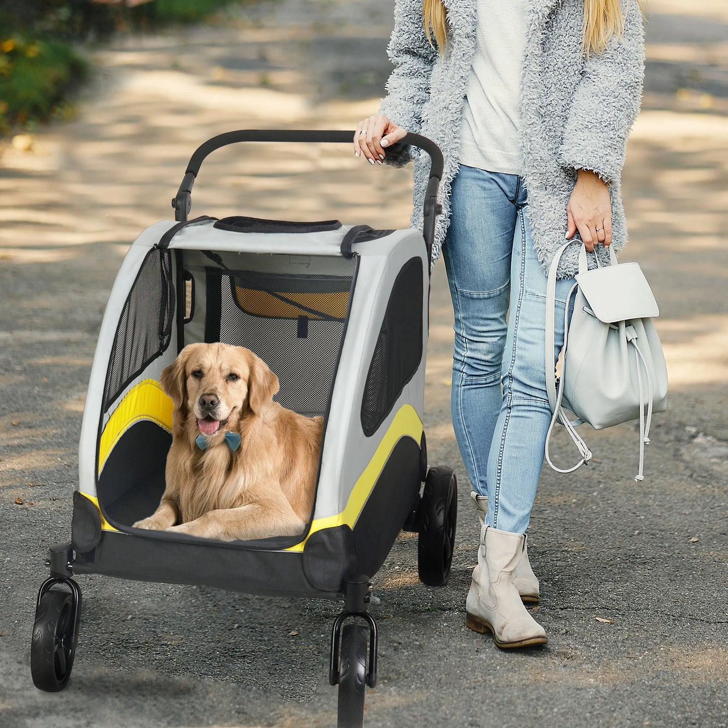 Portable 4-Wheel Dog Stroller – Foldable Pet Carriage for Large Dogs & Cats