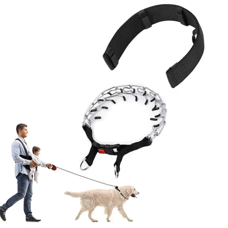 Dog Training Prong Collar with Quick Release Buckle & Protective Nylon Cover – Adjustable Metal Pinch Collar for Small, Medium & Large Dogs