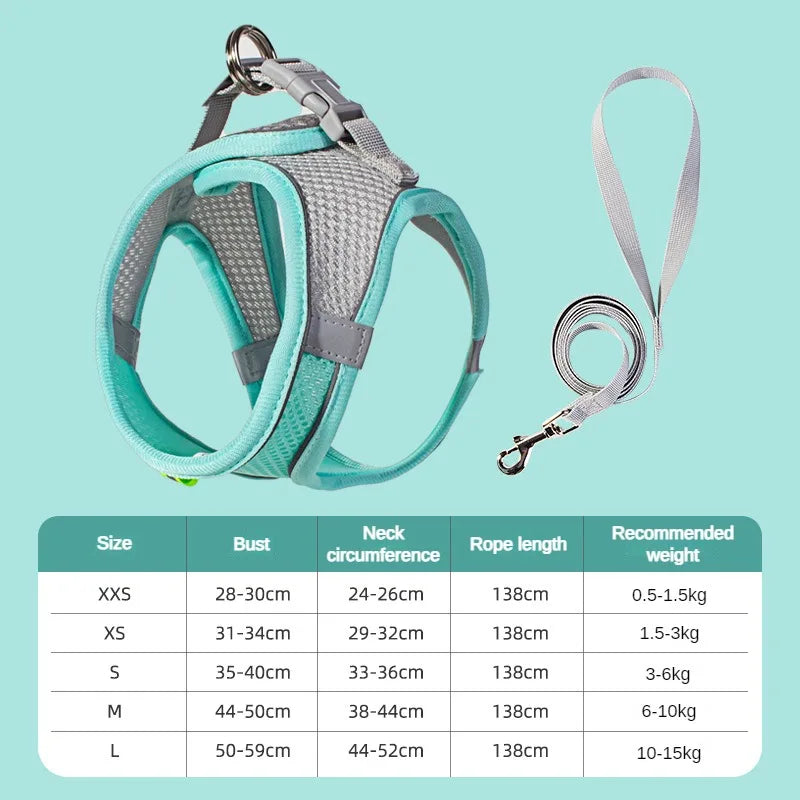 Adjustable Puppy & Cat Harness Set with Leash – Small Dog Vest for Chihuahua, French Bulldog, and Small Breeds