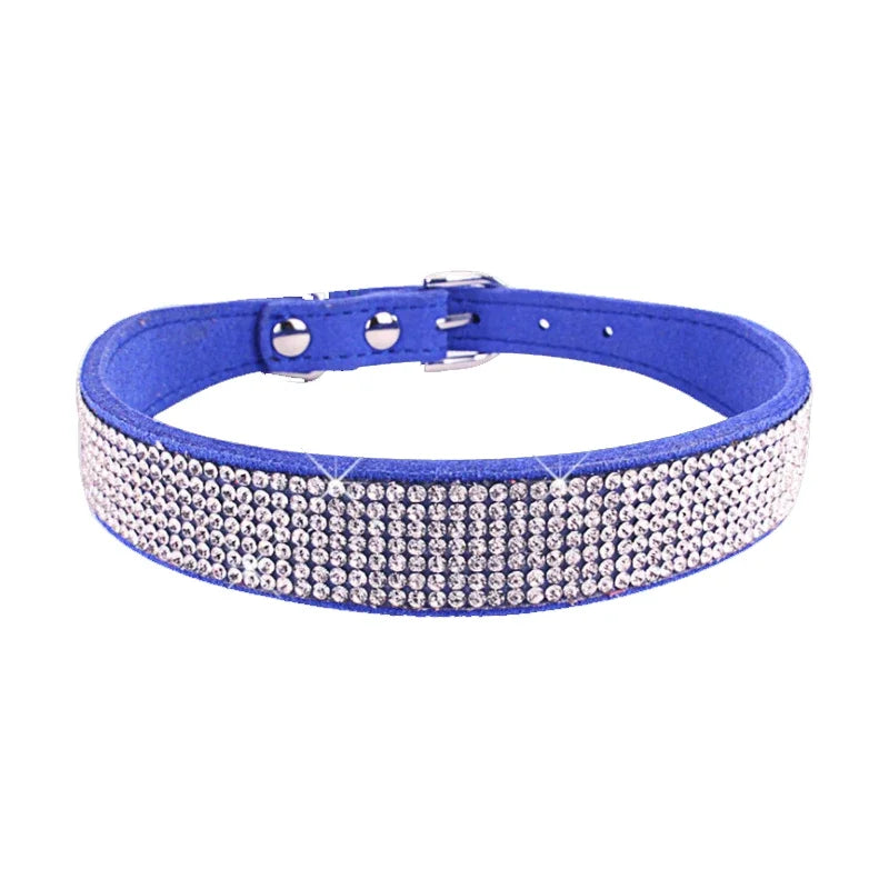 Crystal Rhinestone Dog Collar – Sparkling Leather Collar with Zinc Alloy Buckle for Small & Medium Dogs and Cats