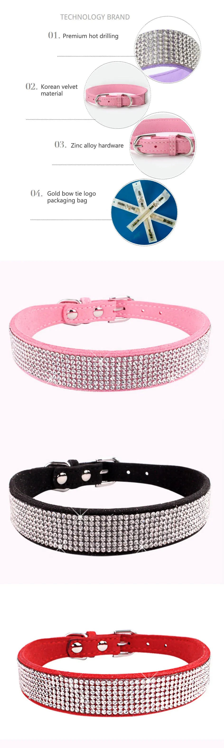 Crystal Rhinestone Dog Collar – Sparkling Leather Collar with Zinc Alloy Buckle for Small & Medium Dogs and Cats