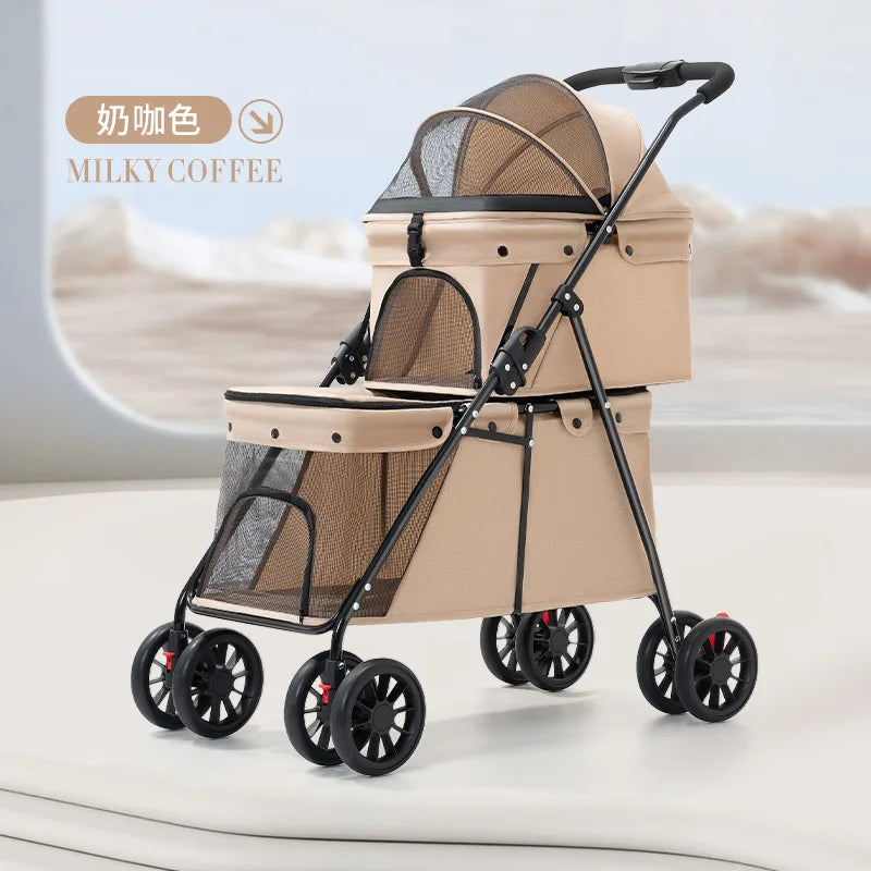 Double Pet Stroller – Foldable Dog & Cat Carrier for Small & Medium Pets (Up to 24 kg)
