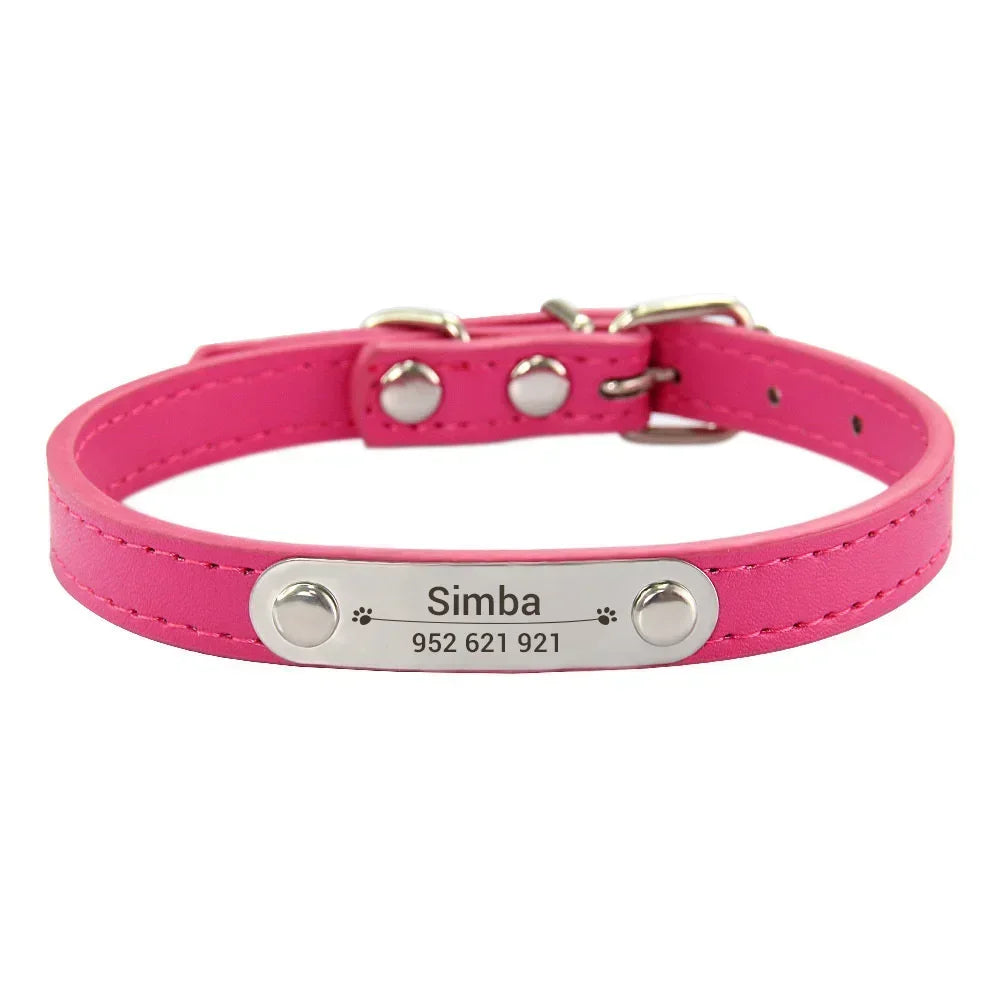 Personalized PU Leather Dog Collar – Custom Engraved ID Anti-Lost Collar for Small, Medium & Large Dogs and Cats (Pink)