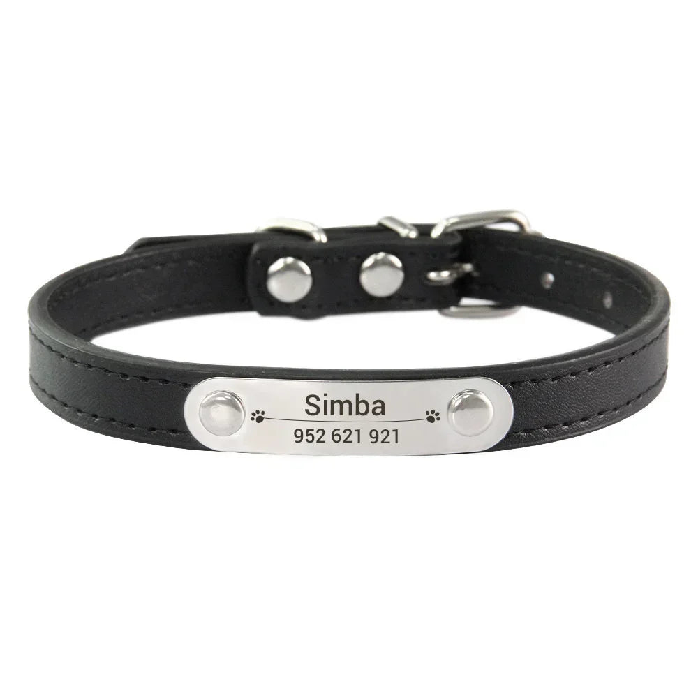 Personalized PU Leather Dog Collar – Custom Engraved ID Anti-Lost Collar for Small, Medium & Large Dogs and Cats (Pink)
