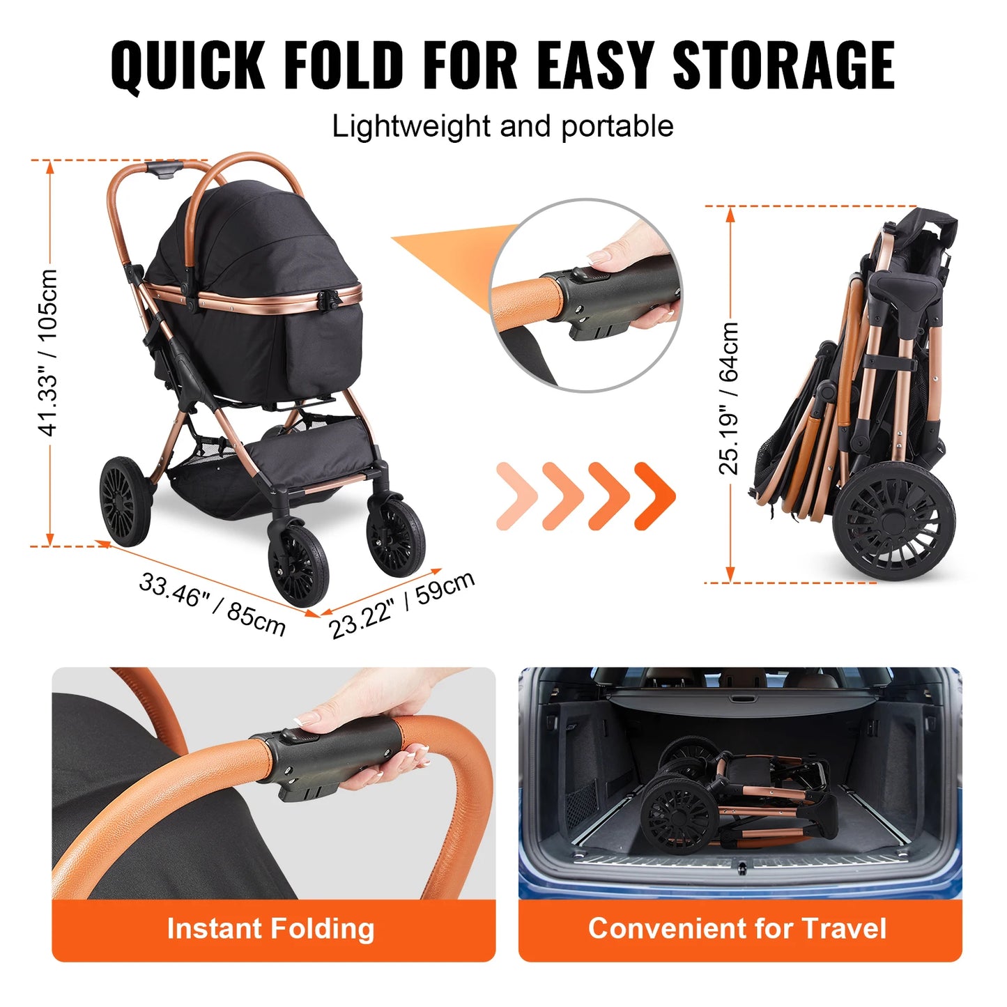 SucceBuy Foldable Pet Stroller – Detachable Carrier for Small & Medium Dogs up to 30kg