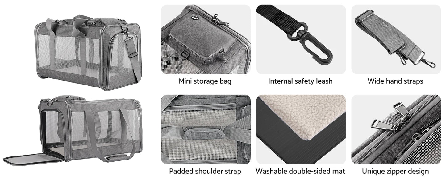 Airline Approved Pet Carrier – Soft Travel Bag for Cats & Dogs with Breathable Honeycomb Design and Removable Support Board