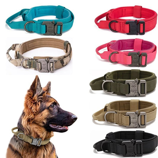 Durable Nylon Dog Collar & Leash Set – Reflective Tactical Training Collar with Padded Handle for Large Dogs