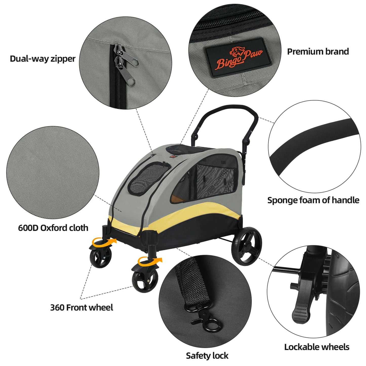 Portable 4-Wheel Dog Stroller – Foldable Pet Carriage for Large Dogs & Cats