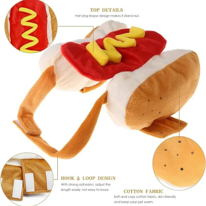 Funny Hot Dog Halloween Costume – Adjustable Outfit for Dogs & Cats