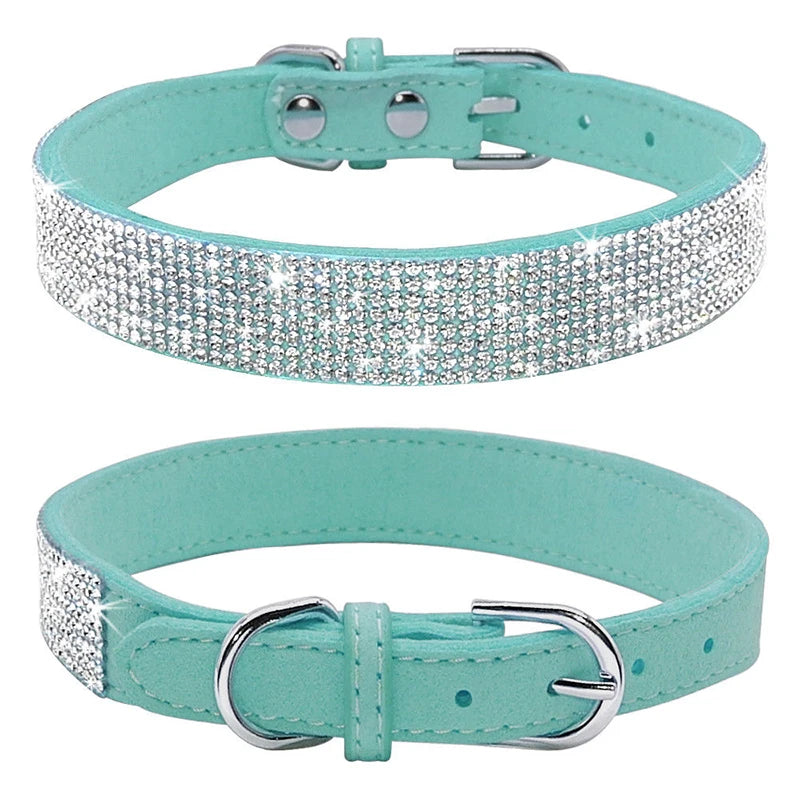 Crystal Rhinestone Dog Collar – Sparkling Leather Collar with Zinc Alloy Buckle for Small & Medium Dogs and Cats