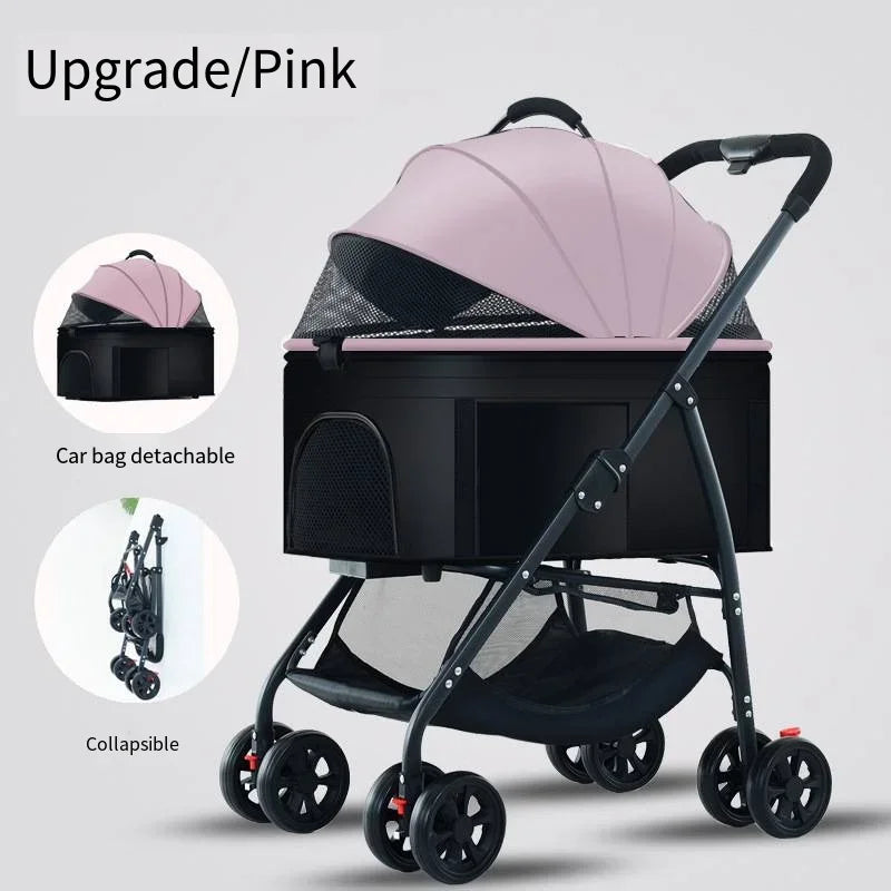 Pet Car Stroller – Lightweight Foldable Travel Stroller for Small & Medium Dogs & Cats