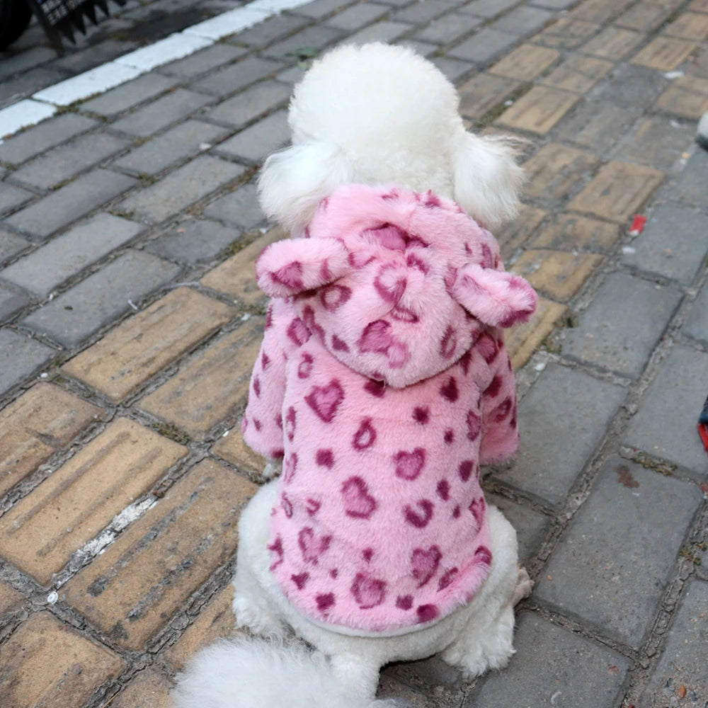 Winter Warm Fleece Dog Hoodie | Leopard Print Coat for Small Dogs – French Bulldog, Chihuahua, Yorkie