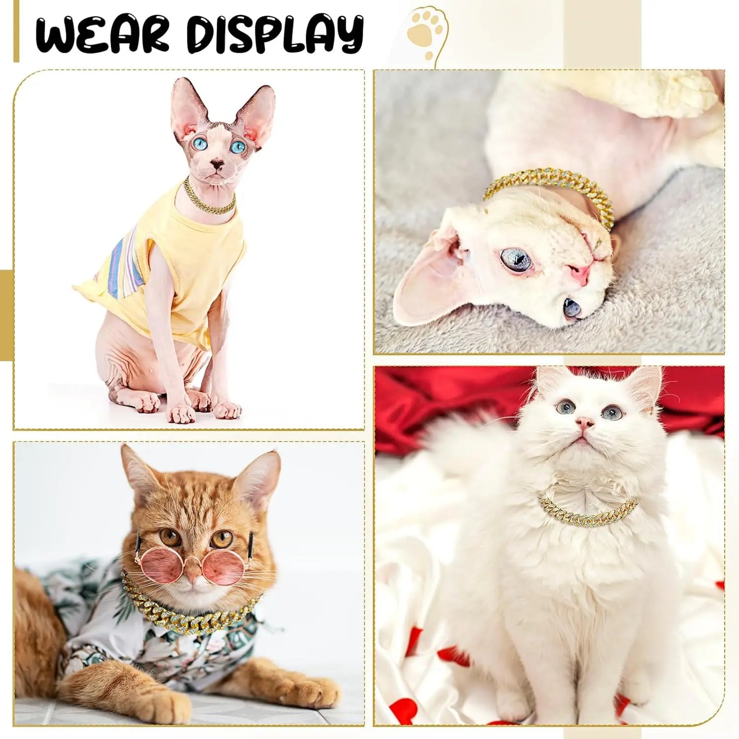Luxury Gold Dog & Cat Chain Collar – Jeweled Metal Pet Necklace for Small, Medium & Large Pets