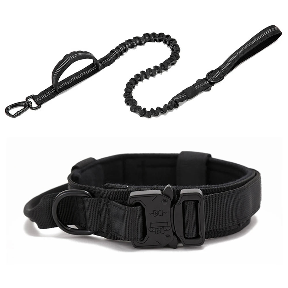 Durable Nylon Dog Collar & Leash Set – Reflective Tactical Training Collar with Padded Handle for Large Dogs