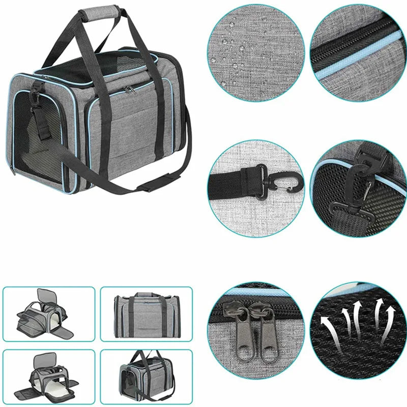 Foldable Expandable Pet Carrier Bag – Breathable Mesh Travel Bag for Cats & Small Dogs