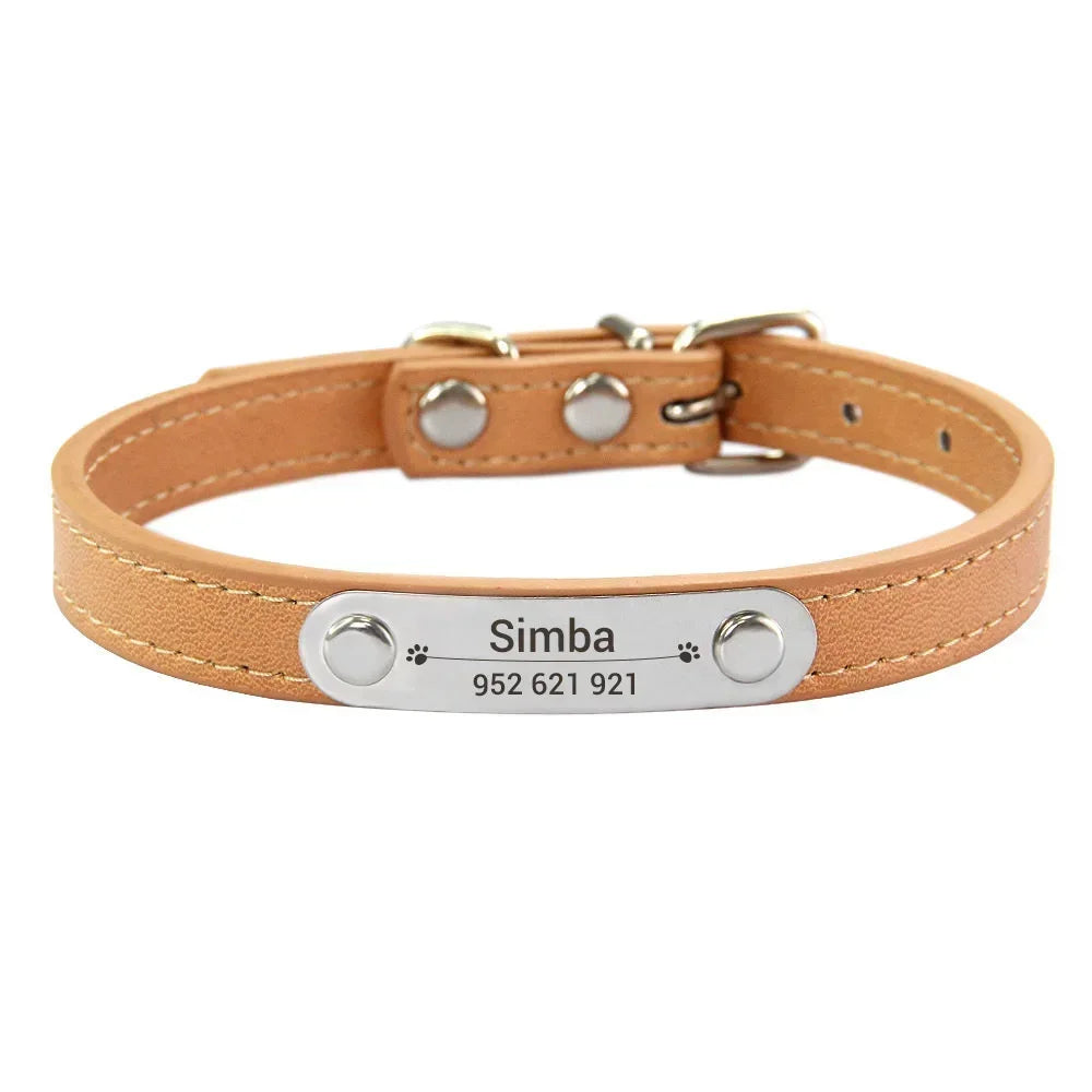 Personalized PU Leather Dog Collar – Custom Engraved ID Anti-Lost Collar for Small, Medium & Large Dogs and Cats (Pink)