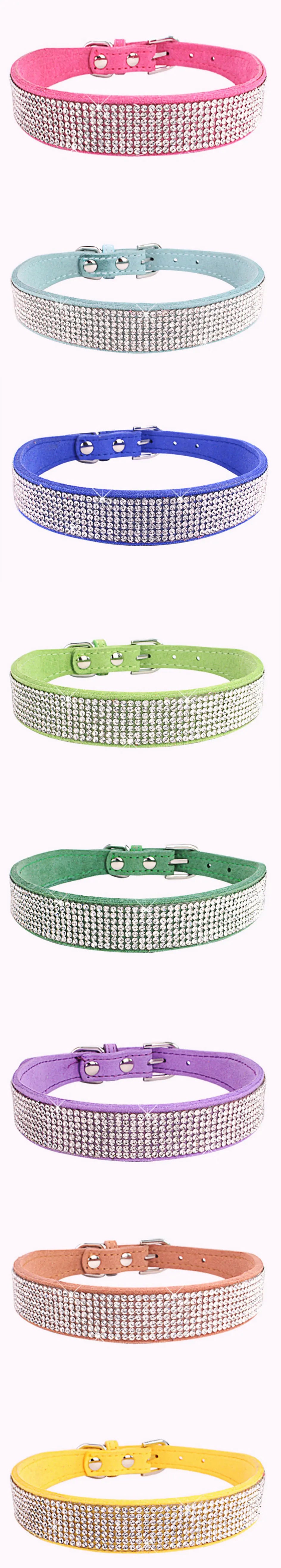 Crystal Rhinestone Dog Collar – Sparkling Leather Collar with Zinc Alloy Buckle for Small & Medium Dogs and Cats